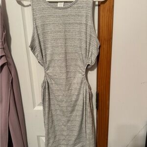 Gray Striped Sleeveless Dress